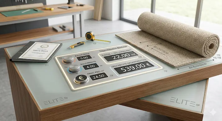 Carpet area calculator interface with measuring tools for residential floor plan estimation