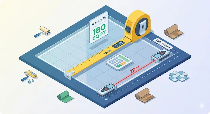 Measuring room area for reliable square foot calculation