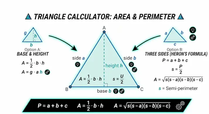 Triangle Calculation Diagram with base, height, and sides